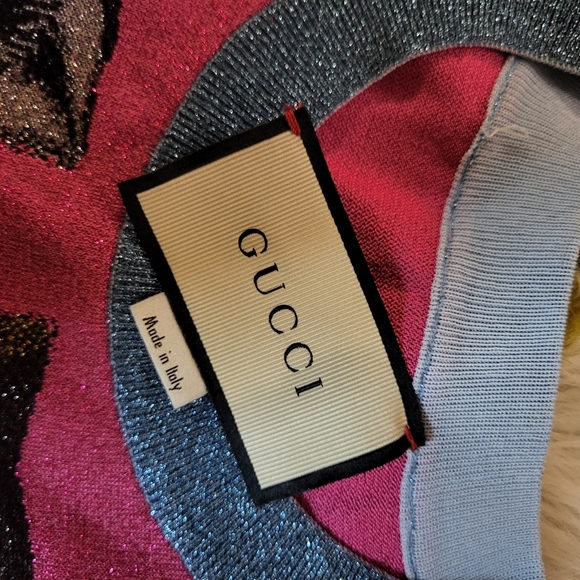 Gucci Blue Pink Tiger Patterned Lure Sweater Pullover Sx Cat Panther Garden - Picture 4 of 7